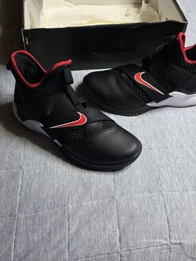 Nike Black and Red LeBron Soldier XII Strap Sneakers